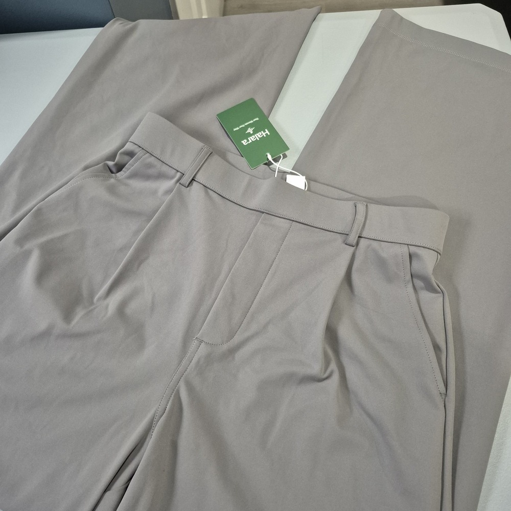 Halara Pants Womens Medium Tall Gray Wide Leg Pleated Pull On Work Office Classy